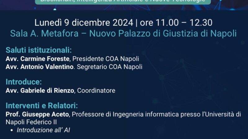 Napoli: al via Ciclo di approfondimenti su intelligenza artificiale” del COA