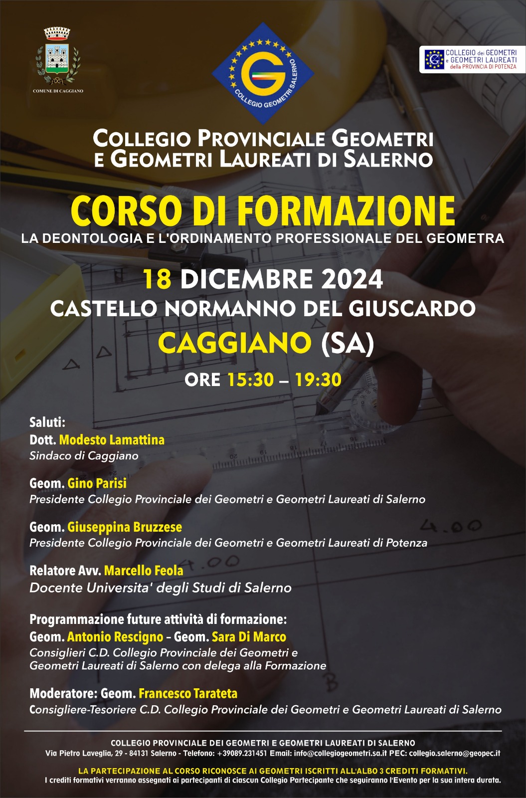 Caggiano: Ordine Geometri, corso di formazione su deontologia e ordinamento professionale