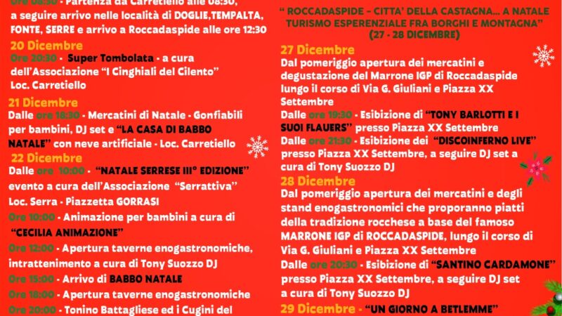 Roccadaspide: cartellone eventi natalizi