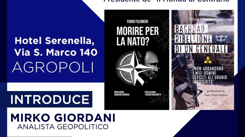 Agropoli: presentazione libri Fabio Filomeni, Presidente de “Il Mondo al Contrario”