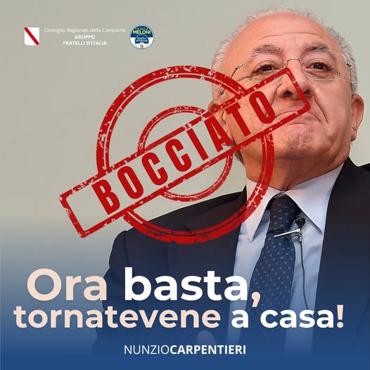 Regione Campania: consigliere Carpentieri “Governo De Luca basta, no a 3° mandato!”