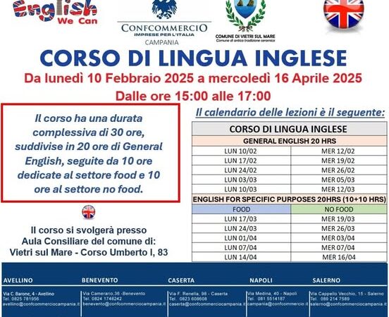 Vietri sul Mare: Amministrazione comunale, al via Corso gratuito di lingua inglese