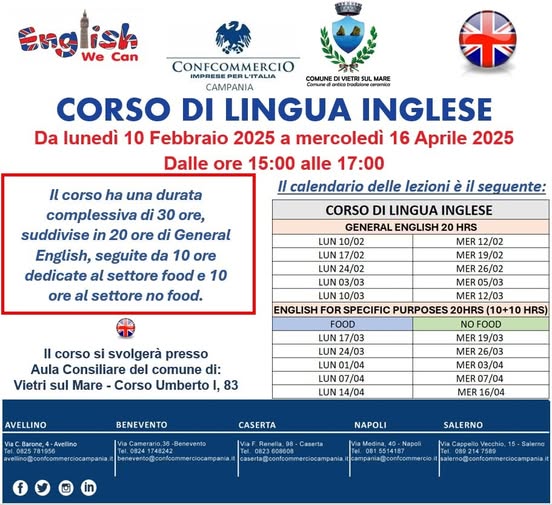 Vietri sul Mare: Amministrazione comunale, al via Corso gratuito di lingua inglese