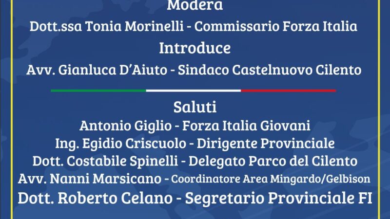 Castelnuovo Cilento: FI, evento pubblico, vicinanza a territori