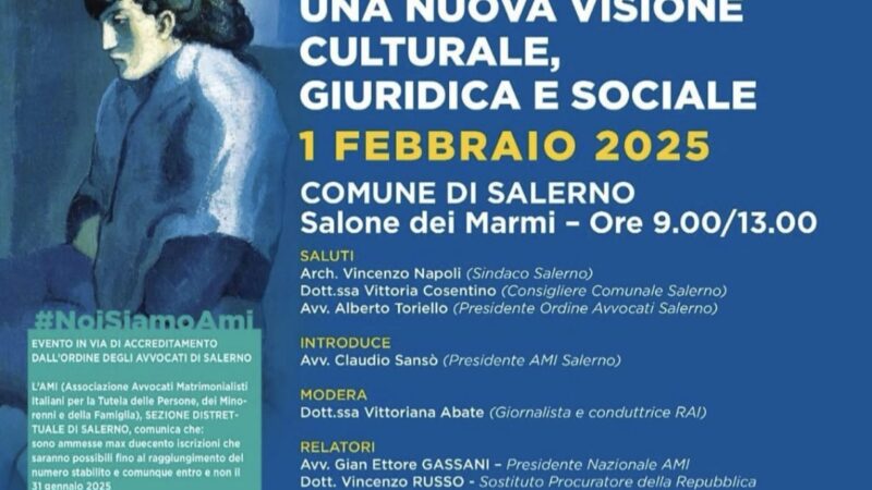 Salerno: A.M.I., incontro “Violenza di genere: una nuova visione culturale, giuridica e sociale”