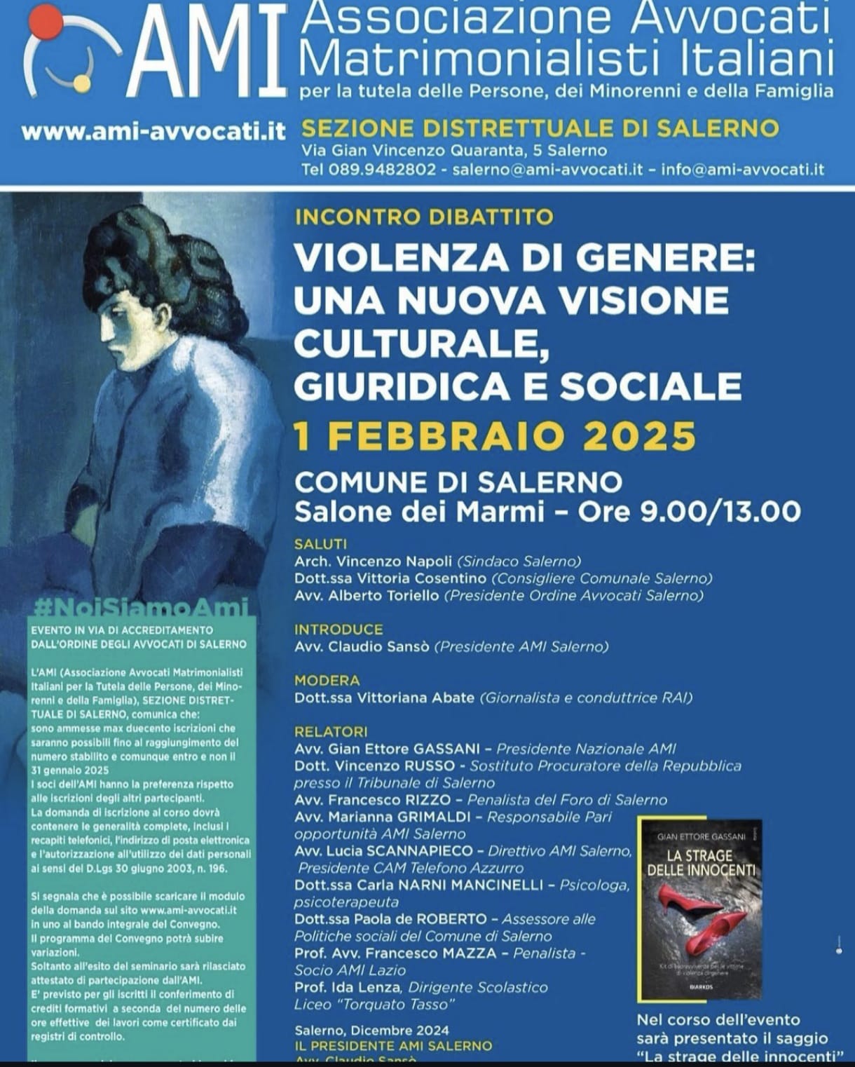 Salerno: A.M.I., incontro “Violenza di genere: una nuova visione culturale, giuridica e sociale”