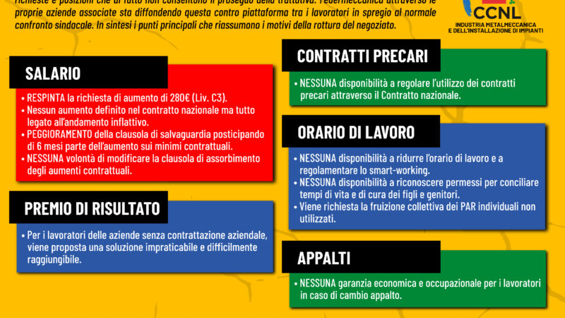 Salerno: sciopero unitario Metalmeccanici FIM-FIOM-UILM per rinnovo CCNL Federmeccanica-Assistal