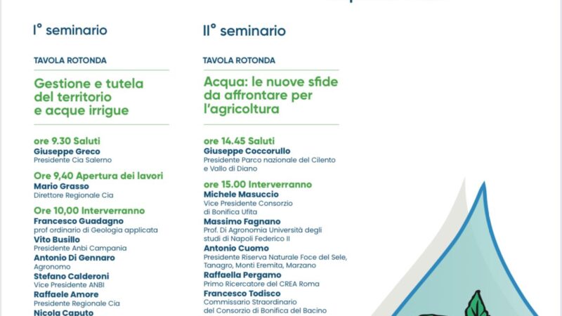 Campania: Cia, evento “Acqua, suolo e cambiamento climatico: le nuove sfide per l’agricoltura”