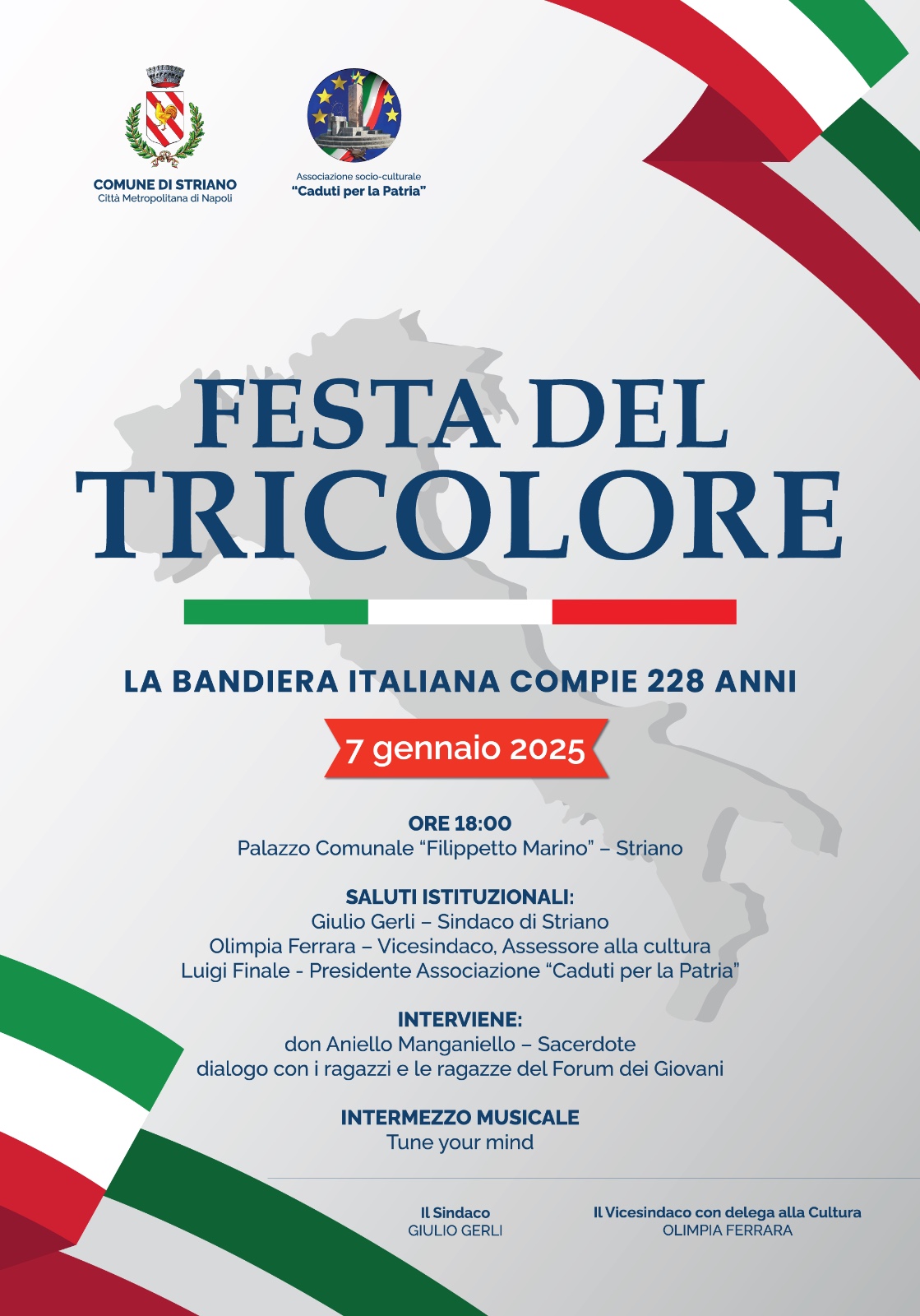 Striano: Festa del Tricolore, celebrazioni per 228° bandiera d’Italia