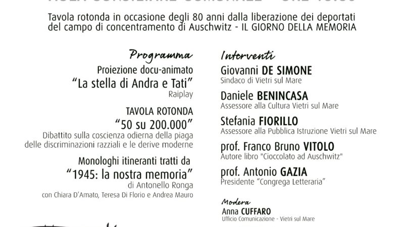 Vietri sul Mare: Giorno della Memoria, evento “Per non dimenticare”