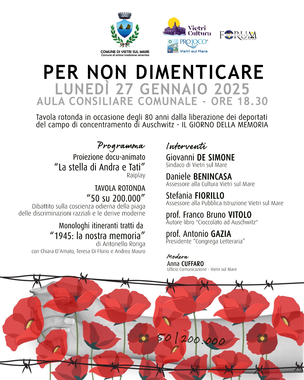 Vietri sul Mare: Giorno della Memoria, evento “Per non dimenticare”