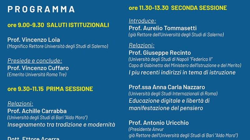 Salerno: Unisa, convegno “Educazione come diritto” con Ministro Bernini