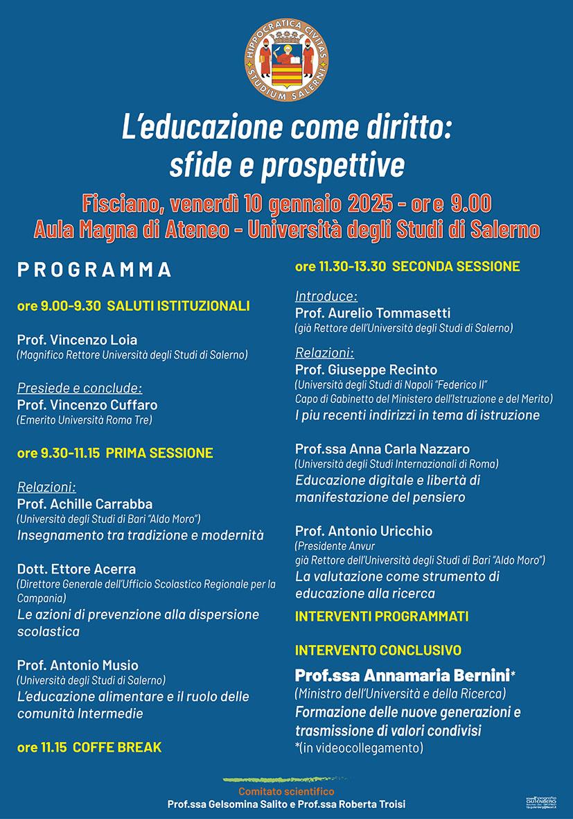 Salerno: Unisa, convegno “Educazione come diritto” con Ministro Bernini