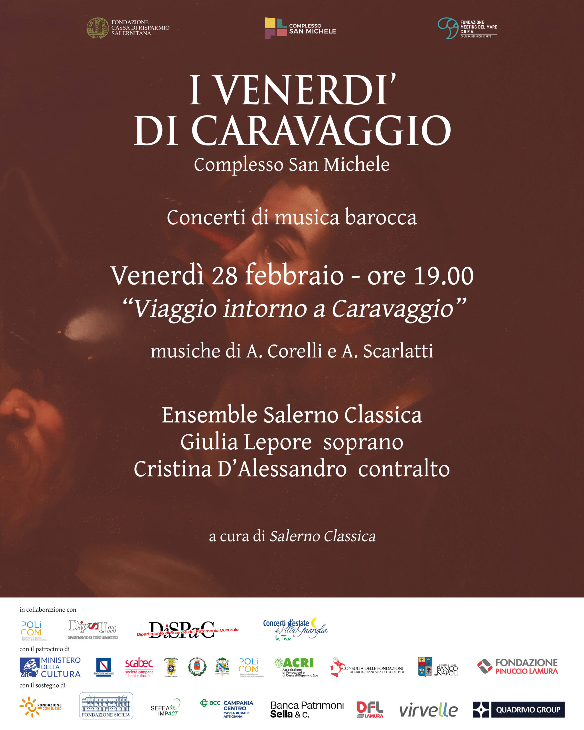 Salerno: Carisal, concerto “Viaggio Intorno a Caravaggio”, Caravaggio tra Roma e Napoli con Ensemble Salerno Classica