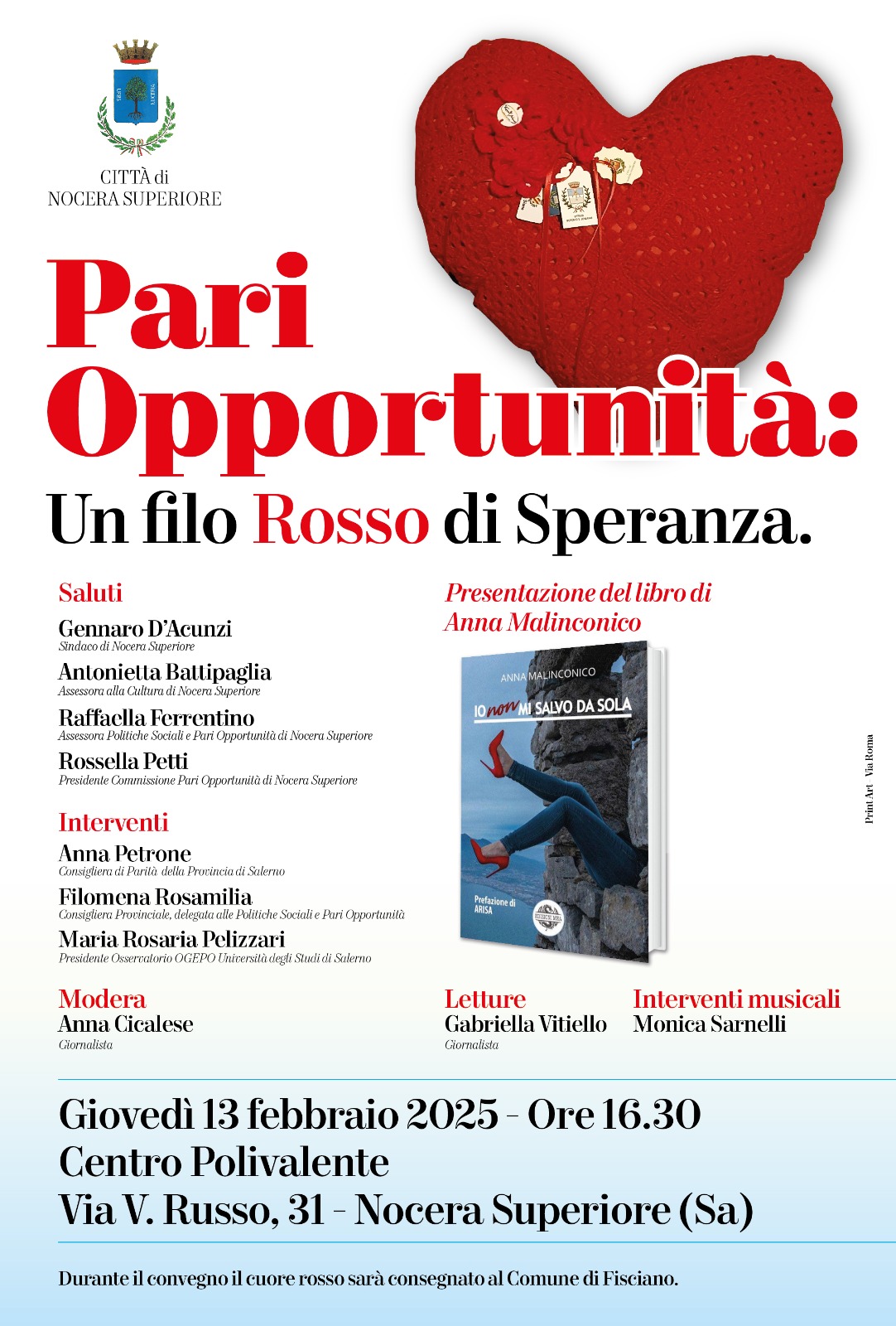 Nocera Superiore: “Pari Opportunità: Un filo Rosso di Speranza”, presentazione libro