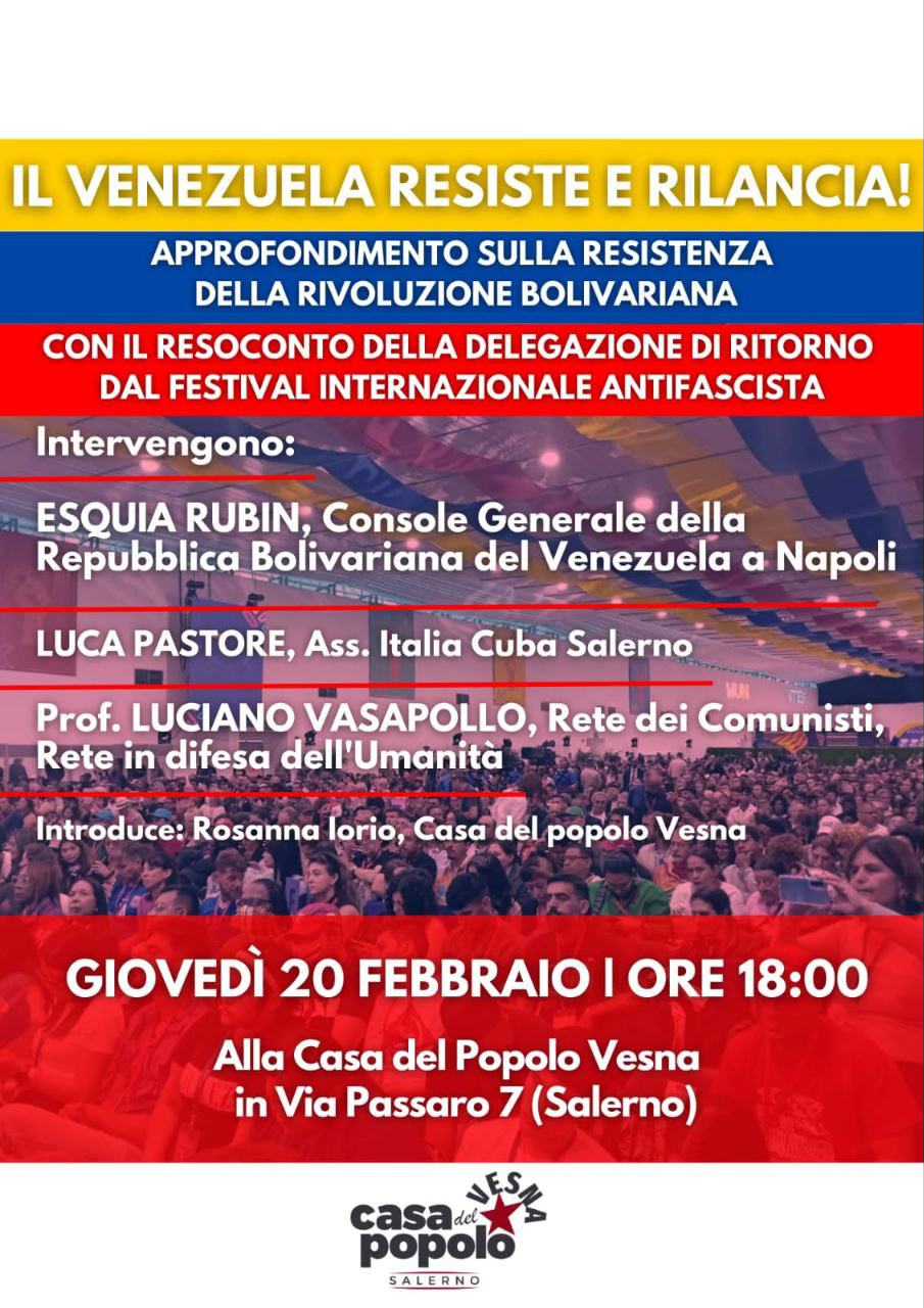 Salerno: Casa del Popolo, resistenza del Venezuela di Maduro, dibattito con console Esquia Rubin