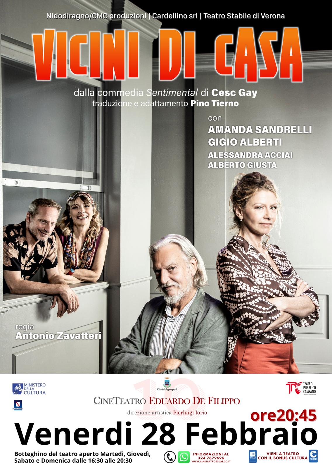 Agropoli: a “De Filippo” commedia “Vicini di casa” con Amanda Sandrelli