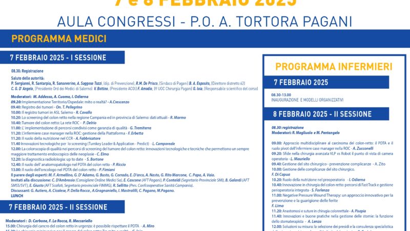 Pagani: Congresso Acoi – Asl su cancro colon retto, giornata di screening 