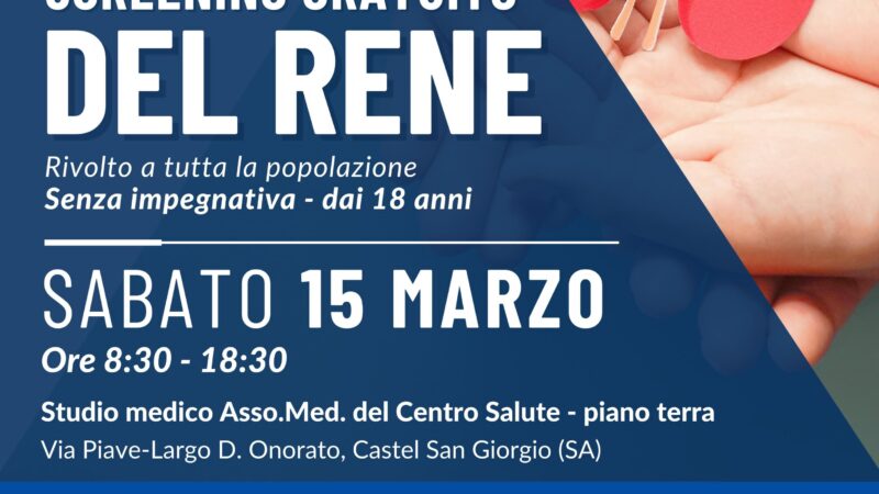 Castel San Giorgio: Prevenzione, screening gratuito del Rene