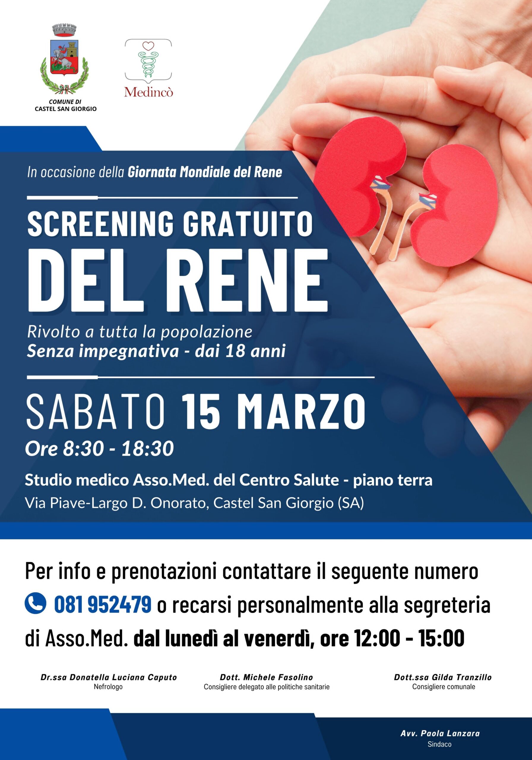 Castel San Giorgio: Prevenzione, screening gratuito del Rene