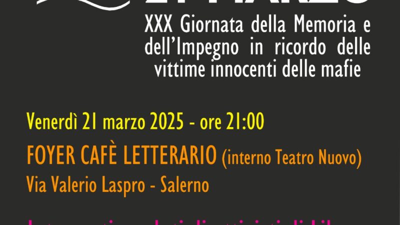 Salerno: Libera, al Foyer cafè letterario “Filomena Morlando”