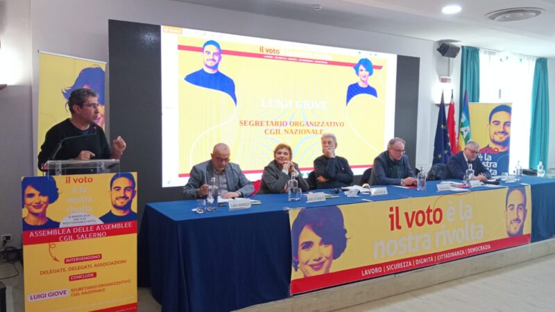 Salerno: grande partecipazione ad Assemblea delle Assemblee CGIL, dibattito su referendum lavoro  